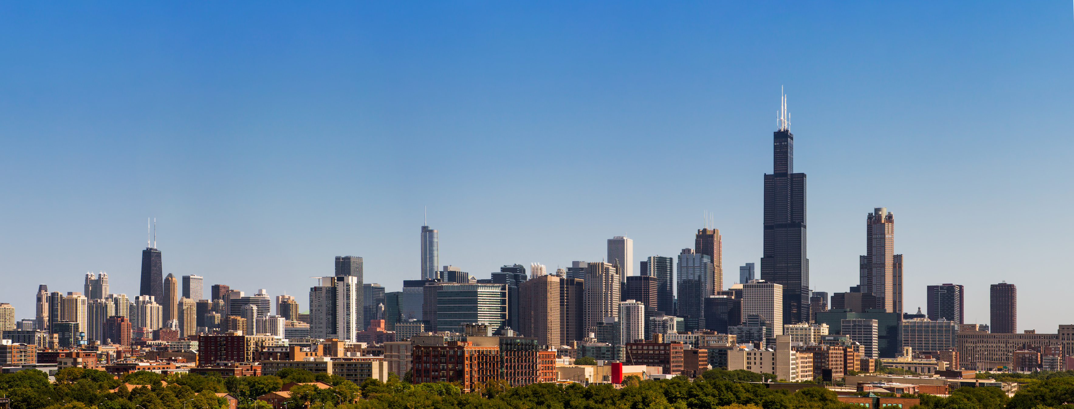 chicago skyline from west in afternoon pano